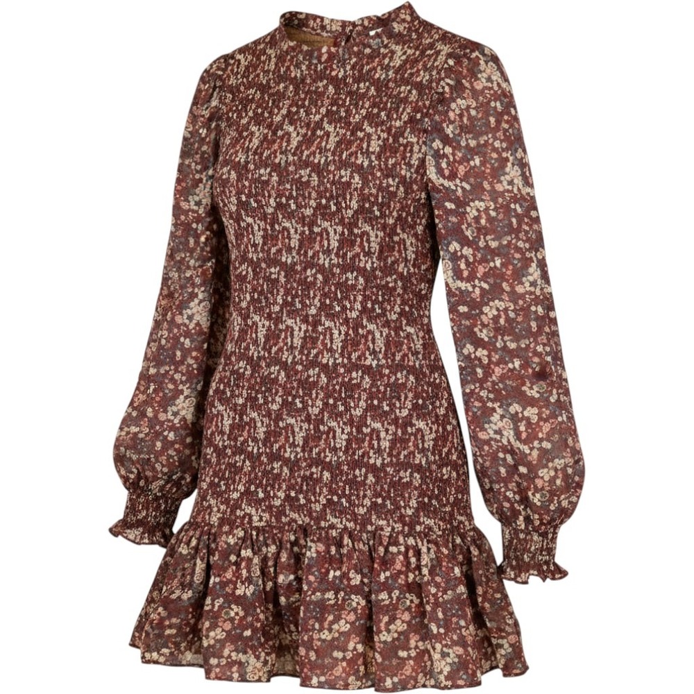 Aura Timeless Charm Burgundy Floral Smocked Mini Dress FD6791 Small NWT